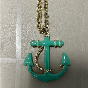 NEW Aqua & Gold tone Anchor Pendant Necklace
